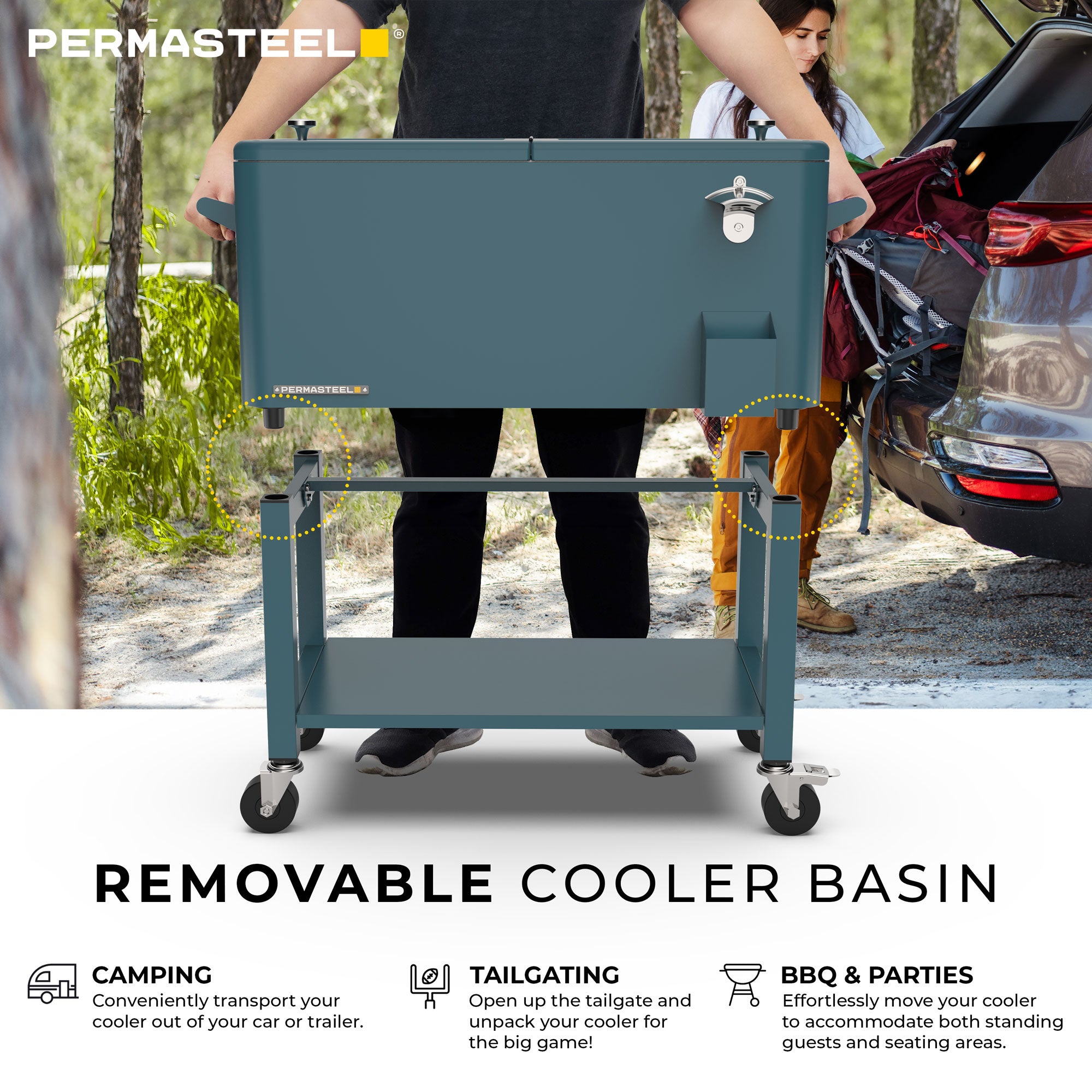 氷室 80-Quart Rolling Patio Cooler with Removable Basin and Divider