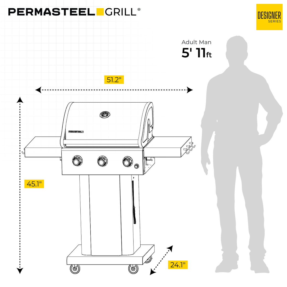 3-Burner Gas Grill with Foldable Side Shelves