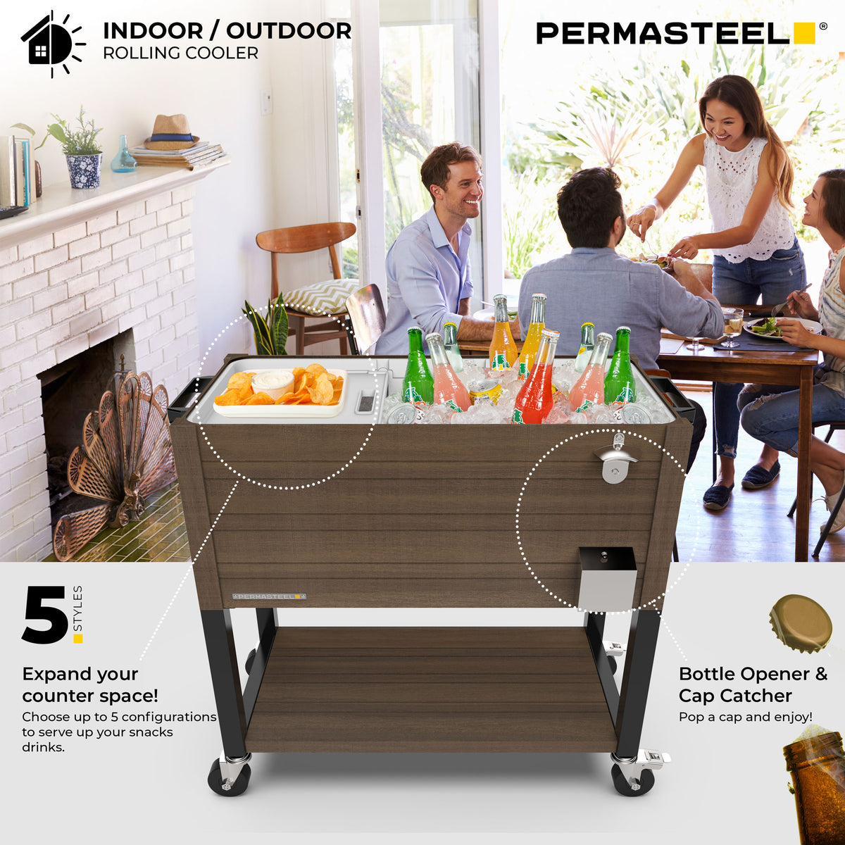 80-Quart Woodgrain Patio Cooler with Divider
