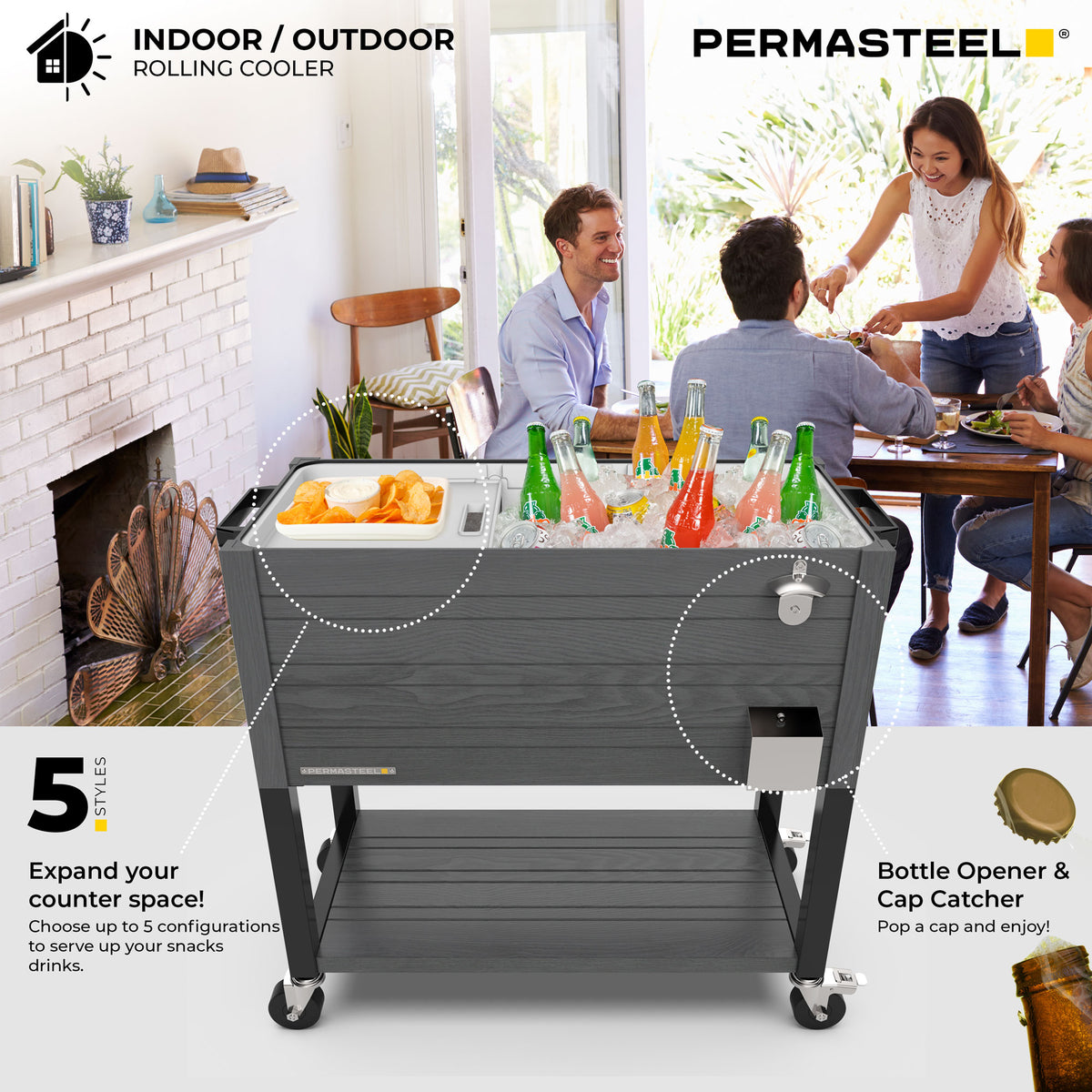 80-Quart Woodgrain Patio Cooler with Divider