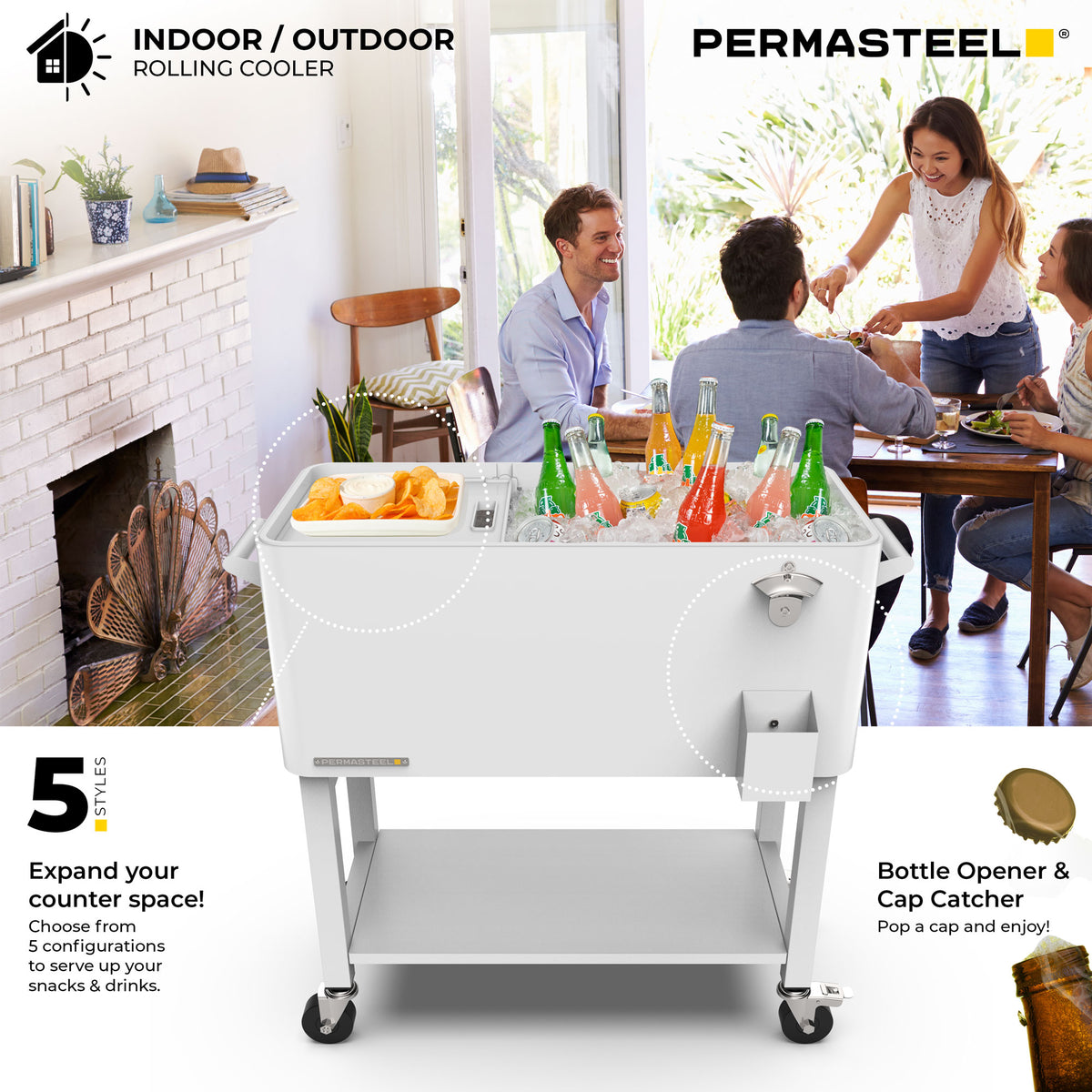 80-Quart Rolling Patio Cooler with Removable Basin and Divider
