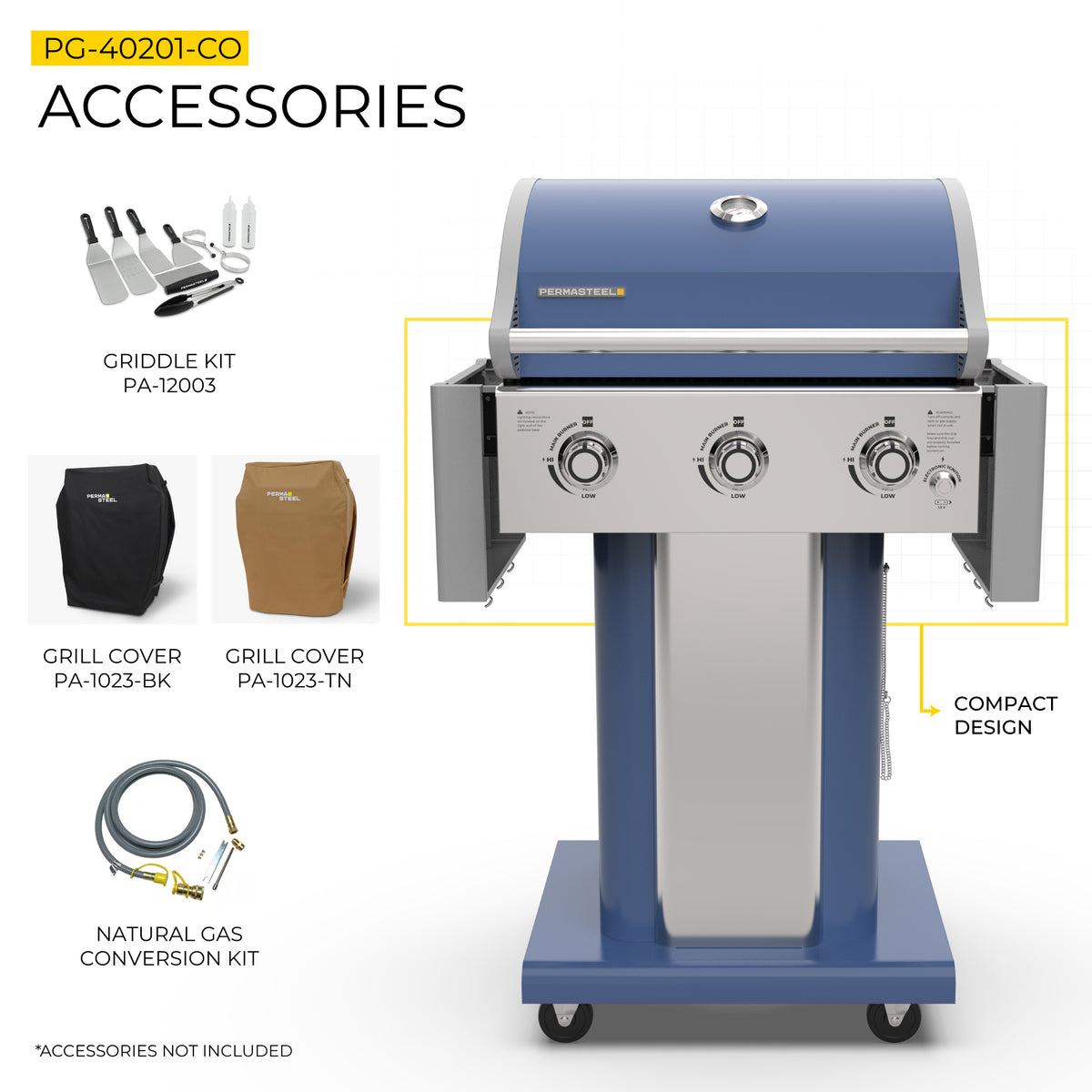 3-Burner Gas Grill with Foldable Side Shelves