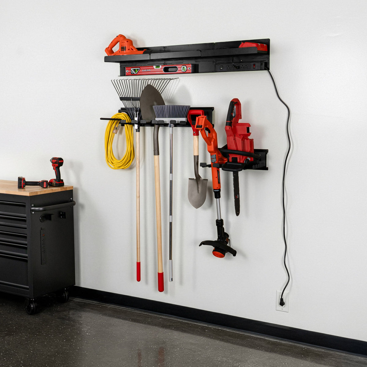 Permasteel 14-Piece Wall Storage System organizing tools on a garage wall
