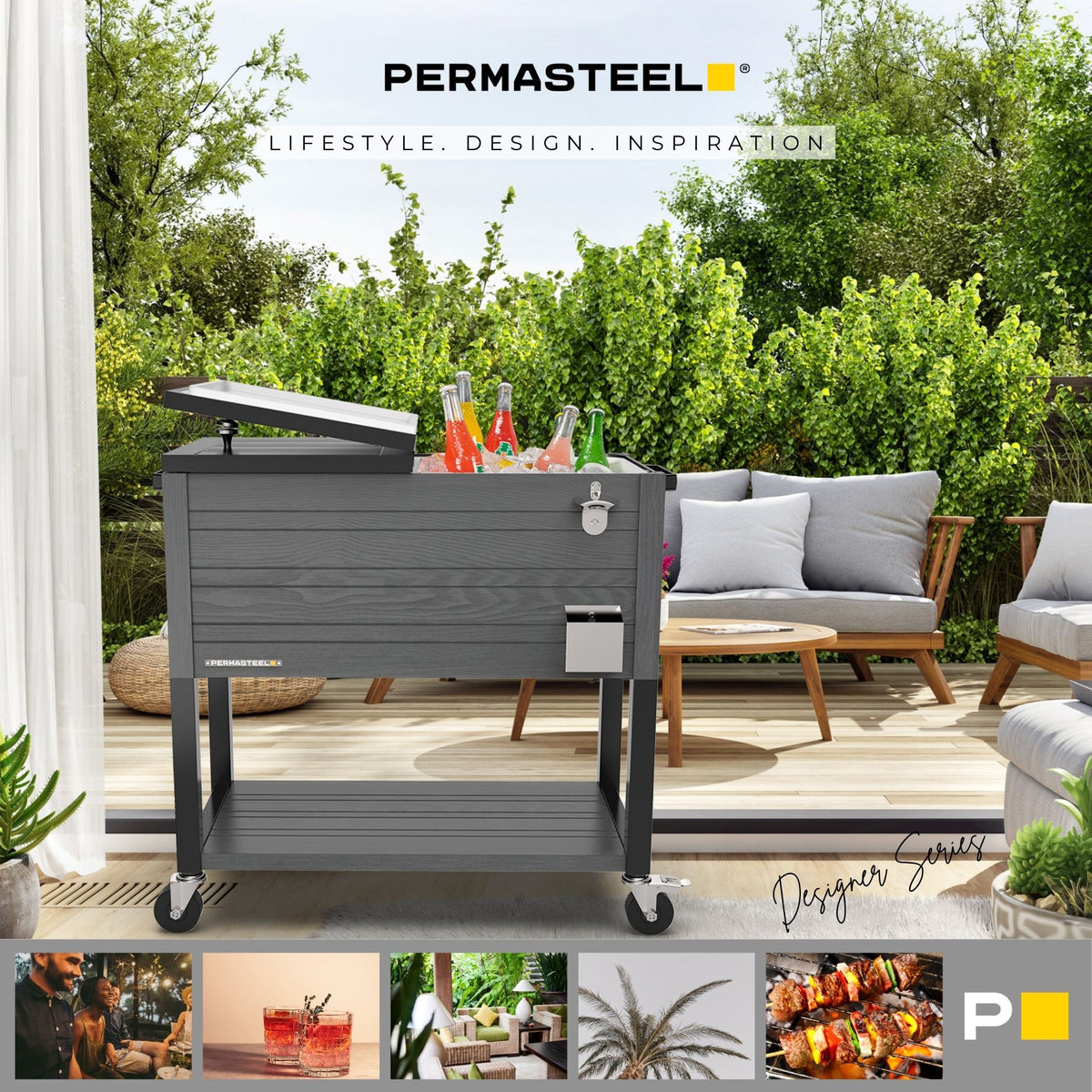80-Quart Woodgrain Patio Cooler with Divider