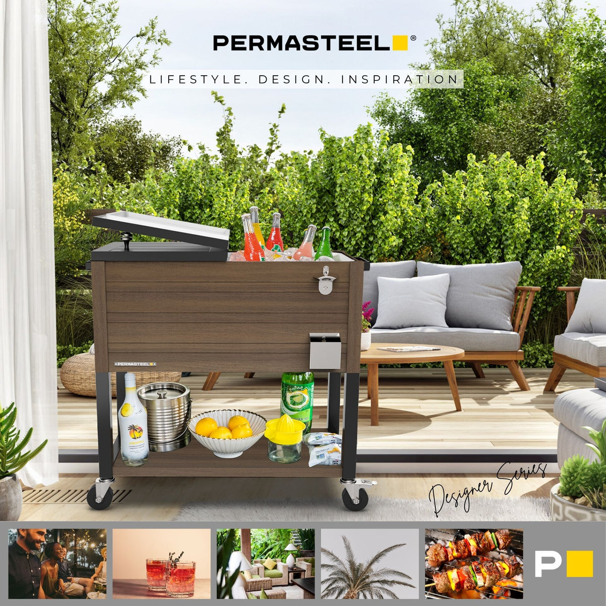 80-Quart Woodgrain Patio Cooler with Divider