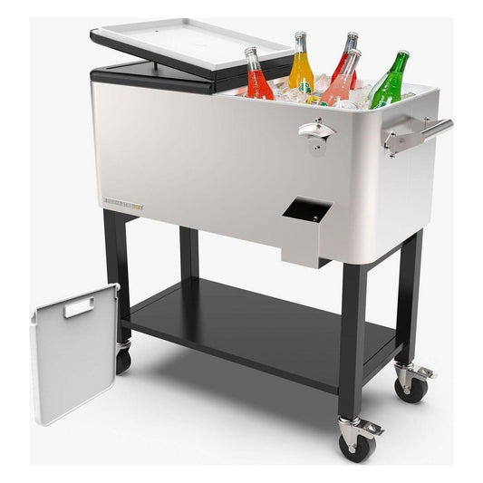80-Quart Rolling Patio Cooler with Removable Basin and Divider