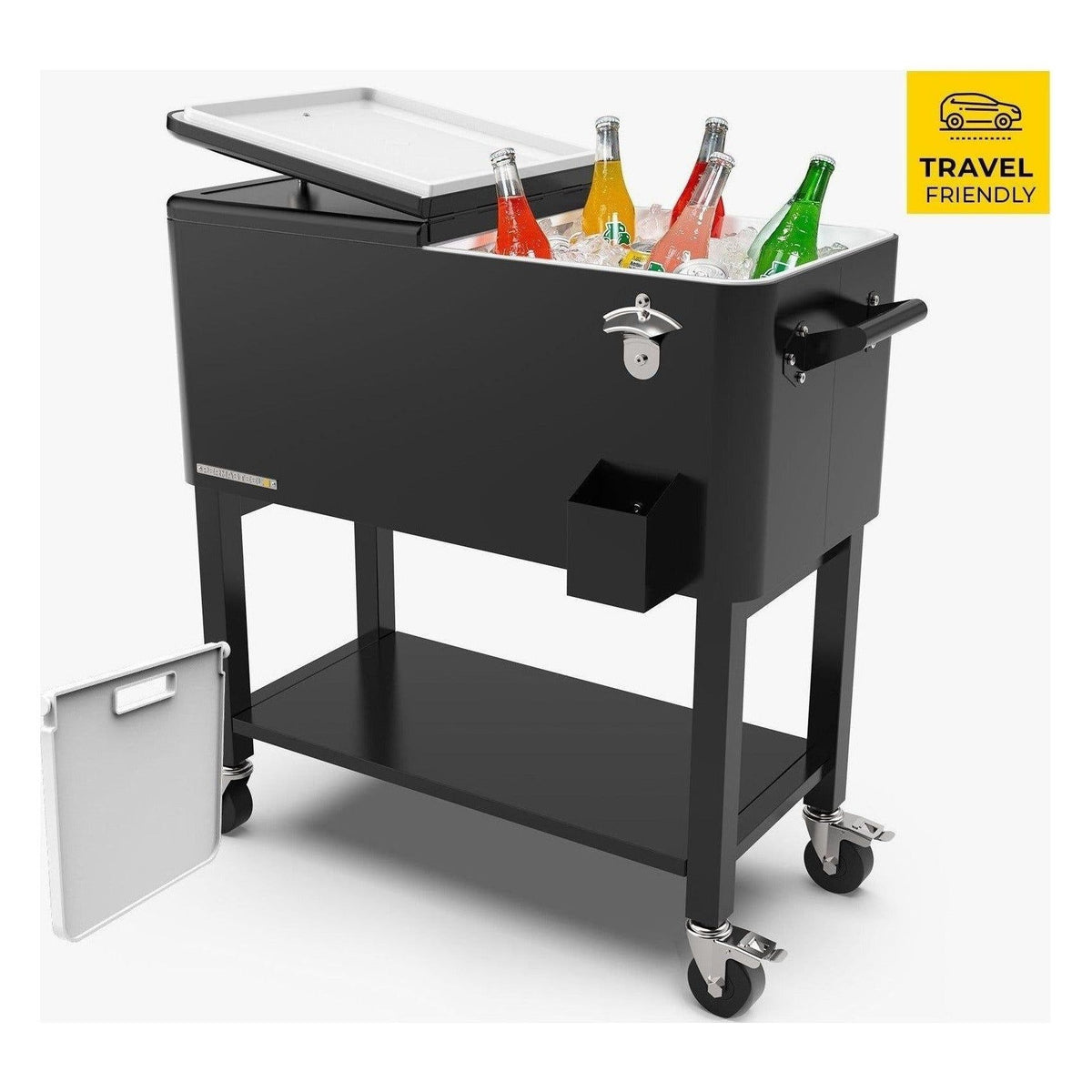 80-Quart Rolling Patio Cooler with Removable Basin and Divider