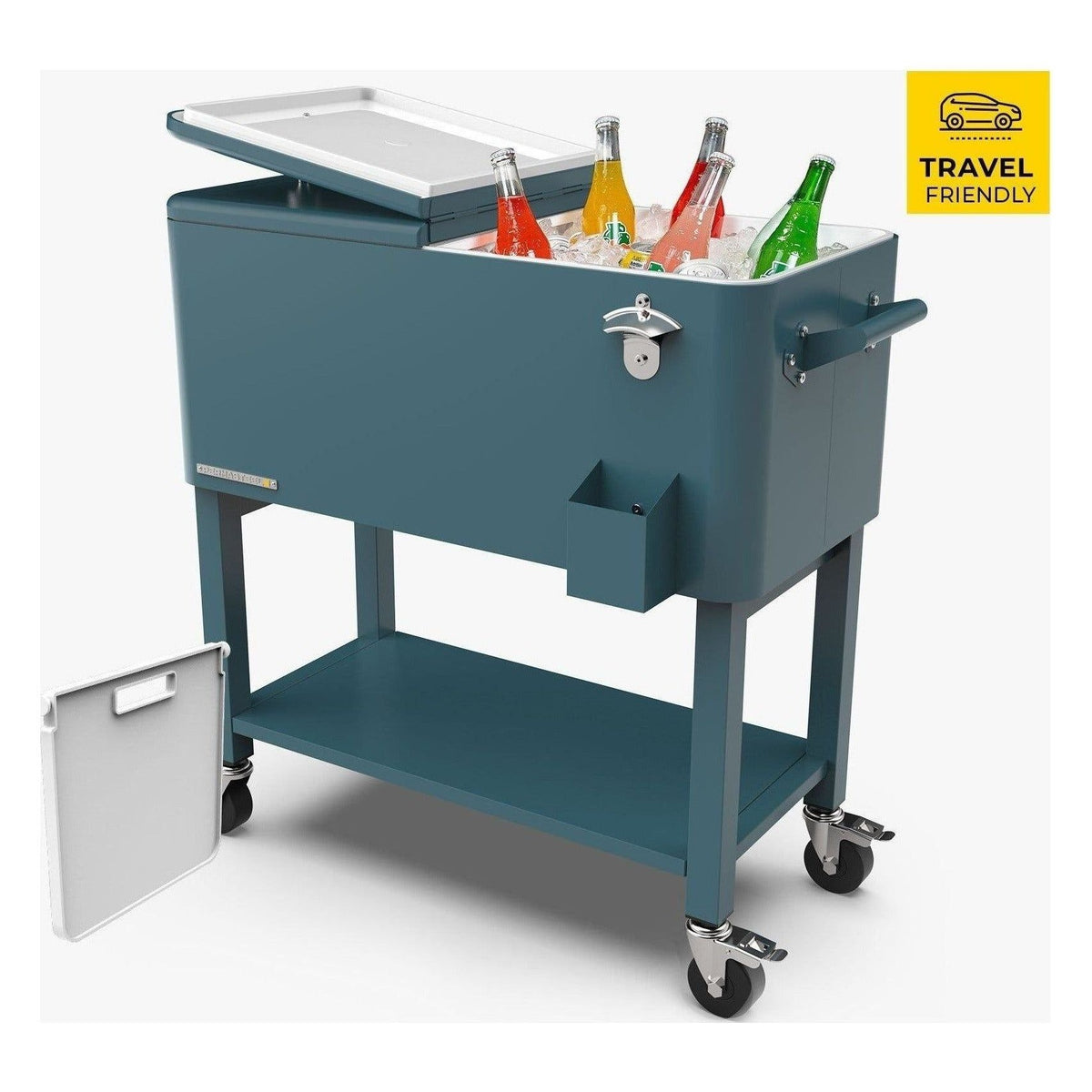 80-Quart Rolling Patio Cooler with Removable Basin and Divider