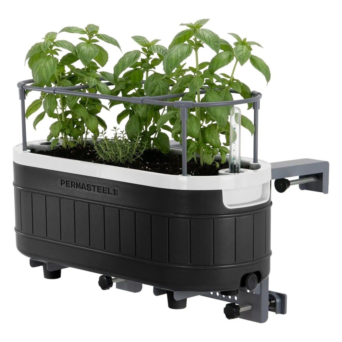 Herb Garden Planter with Trellis and Adjustable Bracket, Self-Watering System with Water Level Indicator, Black