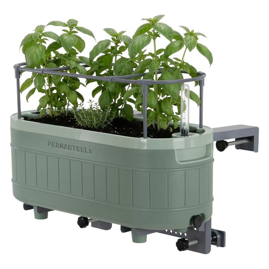 Herb Garden Planter with Trellis and Adjustable Bracket, Self-Watering System with Water Level Indicator, Green
