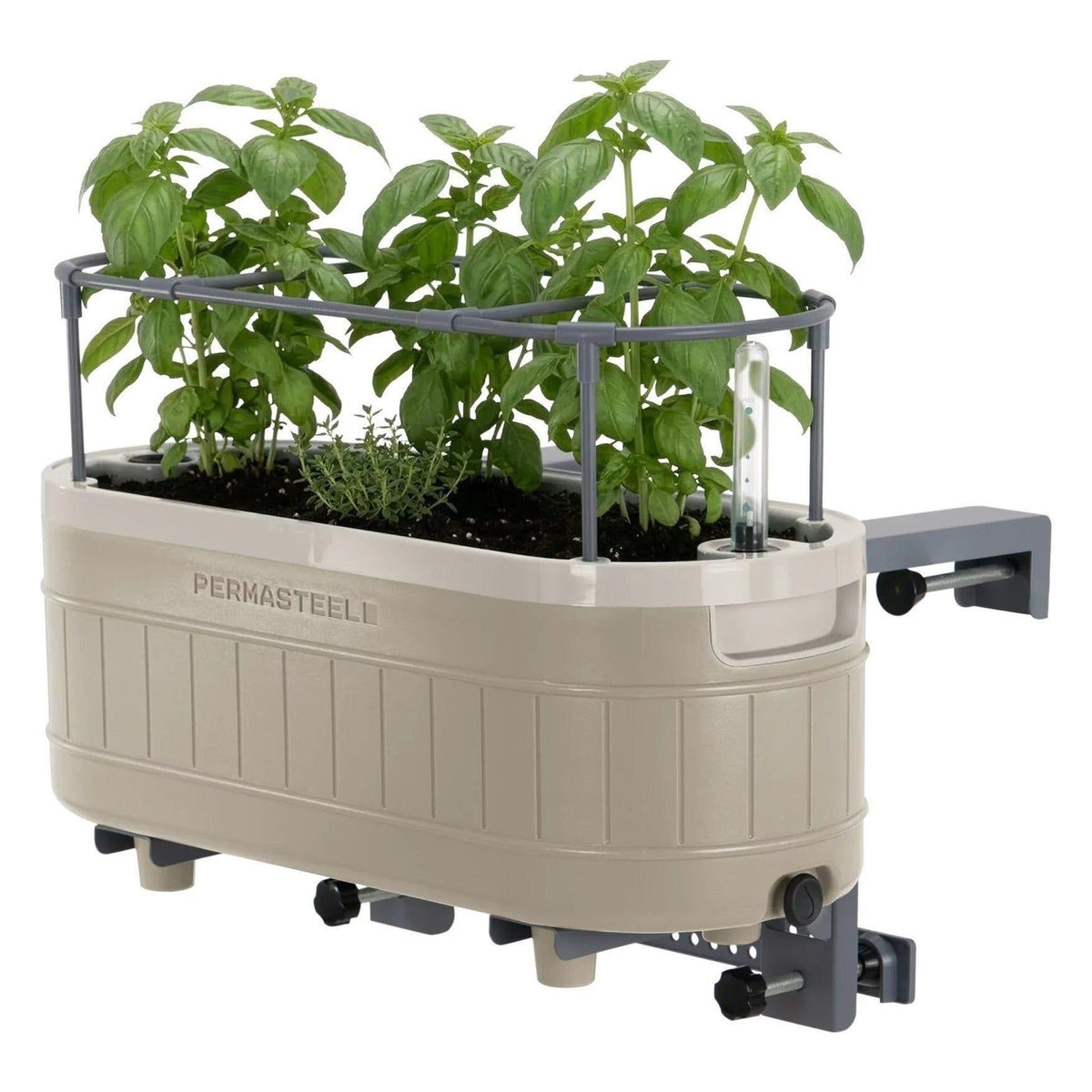 Herb Garden Planter with Trellis and Adjustable Bracket, Self-Watering System with Water Level Indicator, Taupe