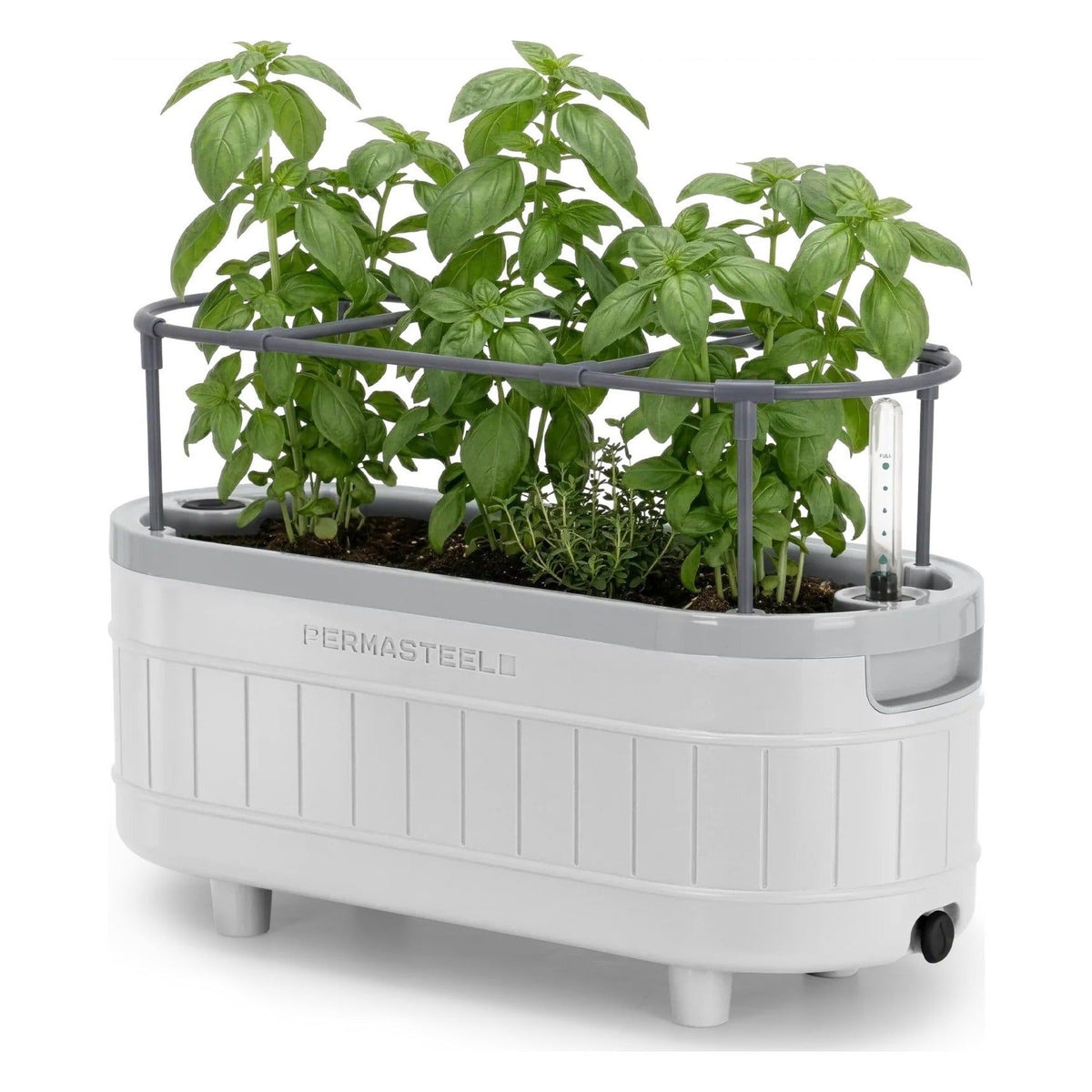 Herb Garden Planter with Trellis Support, Self-Watering System with Water Level Indicator, White