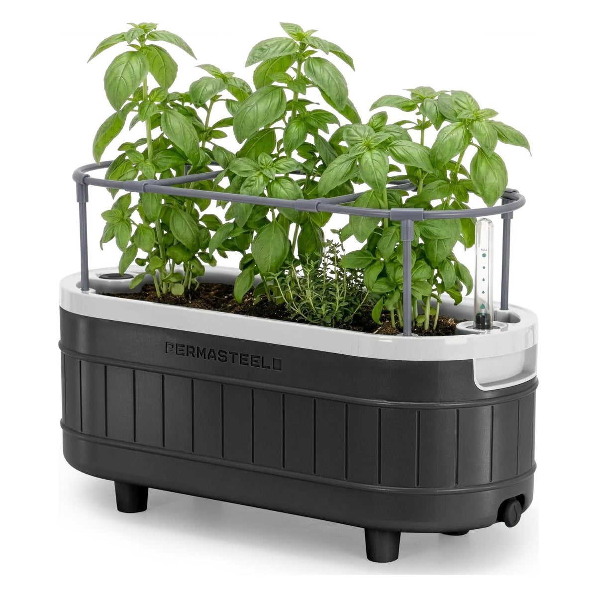 Herb Garden Planter with Trellis Support, Self-Watering System with Water Level Indicator, Black