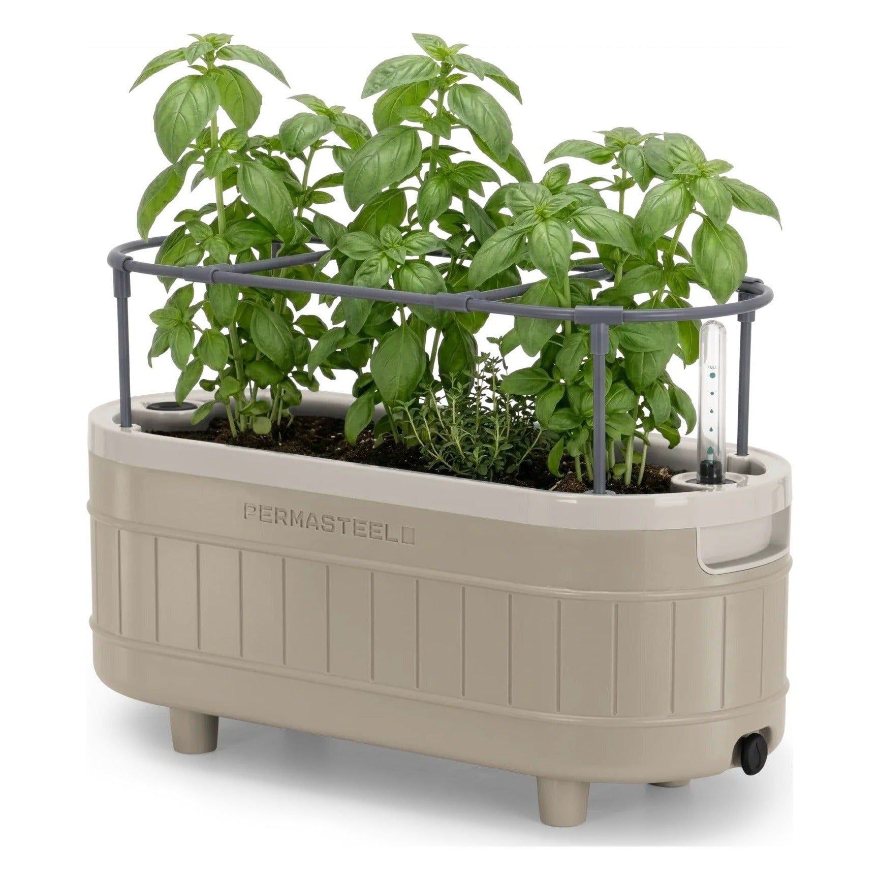 Herb Garden Planter with Trellis Support, Self-Watering System with Water Level Indicator, Taupe