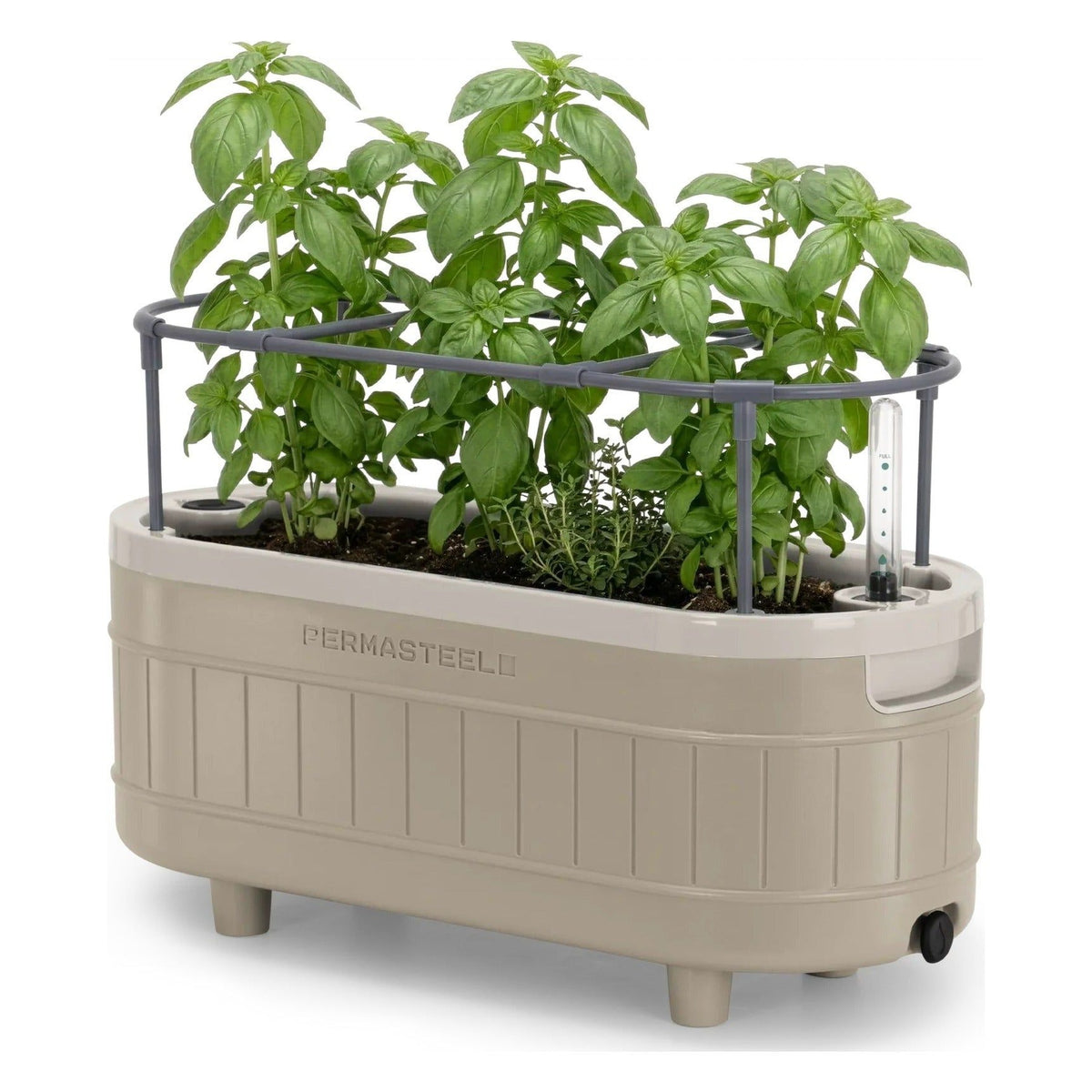 Herb Garden Planter with Trellis Support, Self-Watering System with Water Level Indicator, Taupe