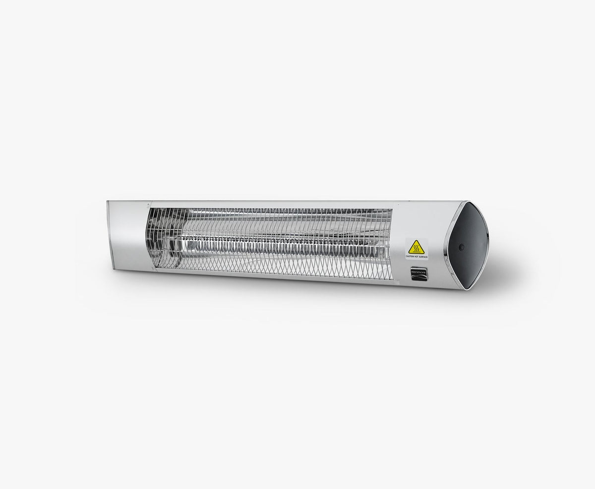Kenmore wall-mounted electric heater, silver, angled front view with the heating element off