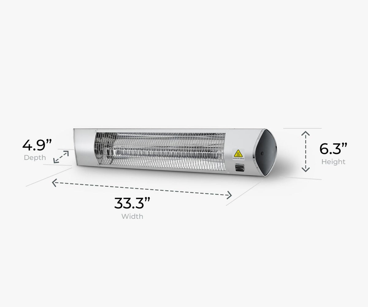 Kenmore wall-mounted electric heater dimensions: 33.3 inches wide, 6.3 inches high, 4.9 inches deep