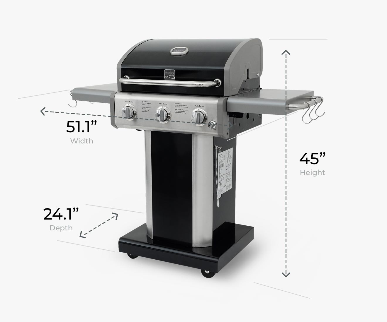 Kenmore 3-Burner Gas Grill in Black Pedestal Style PG-4030400LD Compact Dimensions