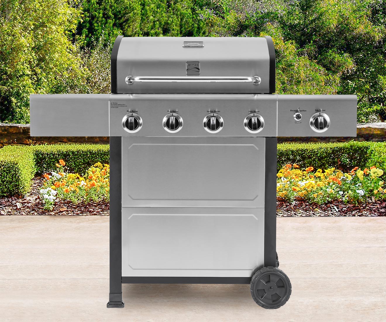 Kenmore 4-Burner Gas Grill with Side Burner Open Cart Style PG-40406S0L Lifestyle Perfect for Any Backyard Garden Deck Patio Outdoor Setting