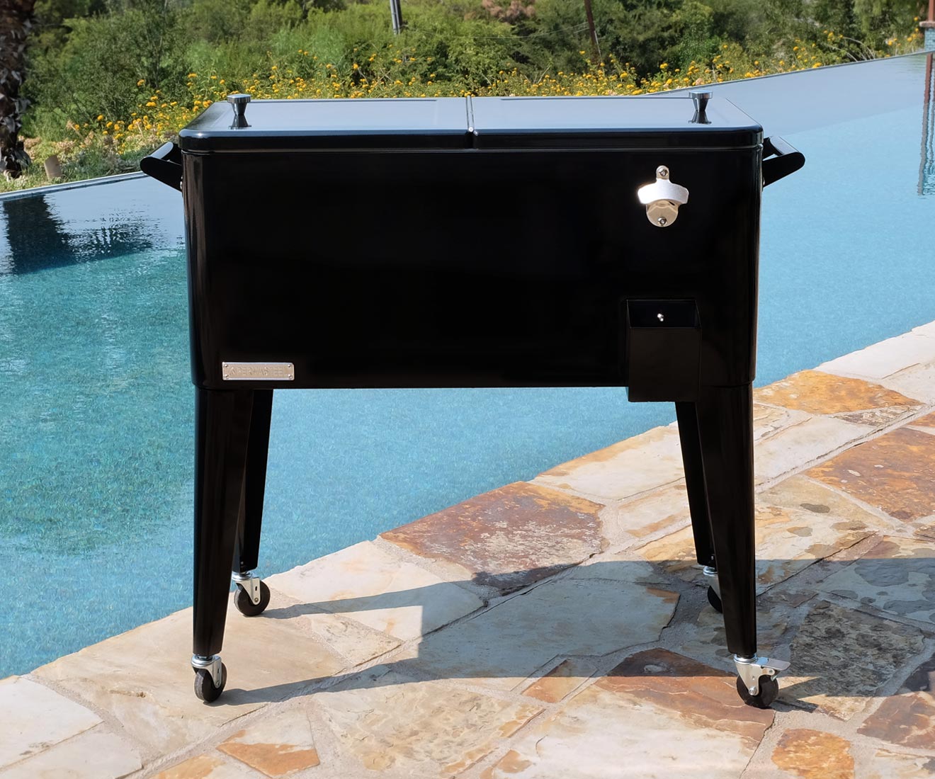 Permasteel PS-203 Patio Cooler in Black Lifestyle Look in Pool Side Setting