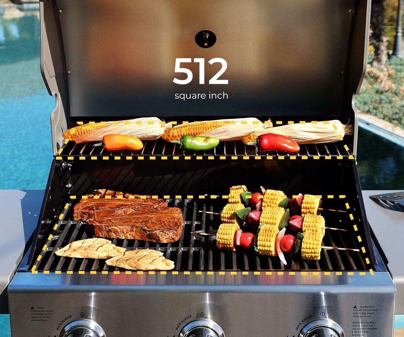 Permasteel 3-Burner Gas Grill PG-40301 in Azure for Outdoor Grilling BBQ Barbecue Barbeque 512 square inches of cooking surface area
