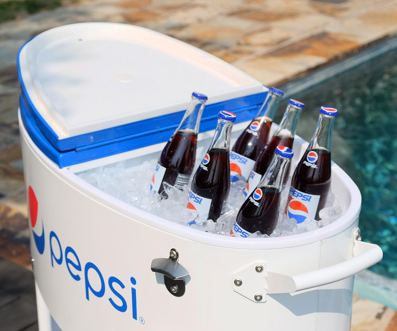 Pepsi Cooler 80 Quart Outdoor Patio Cooler Made by Permasteel Large Storage Capacity Drinks Refreshments Ice Cold
