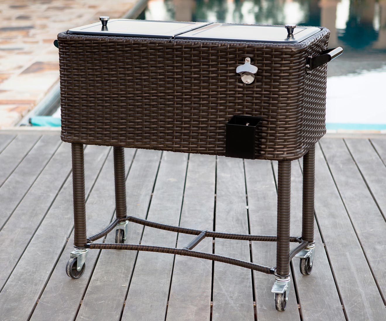 Permasteel 80-Quart Wicker Patio Cooler in Outdoor Living Setting Patio Backyard Deck Porch