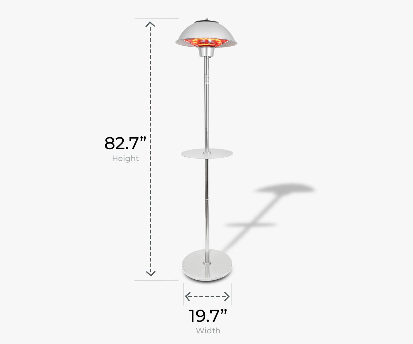Permasteel PH-90202-SS 1500W Electric Infrared Stainless Steel Patio Heater with Table Compact Dimensions