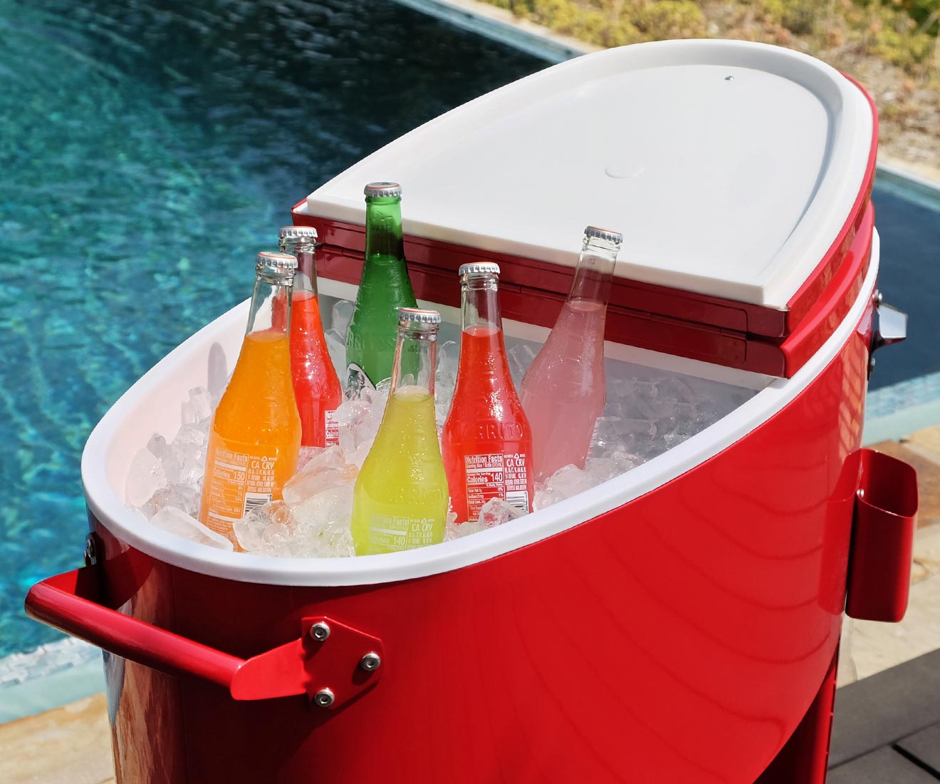 Permasteel 80-Quart Oval Rounded Sporty Patio Cooler Beverage Cart for Backyard Porch Deck Patio Large Storage Capacity for Ice Cold Drinks Beverage Cart