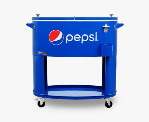 Pepsi 80-Quart Outdoor Patio Cooler with Wheels and Handles for Backyard Deck Poolside Pool Party Outdoor Entertainment Host Parties Made by Permasteel