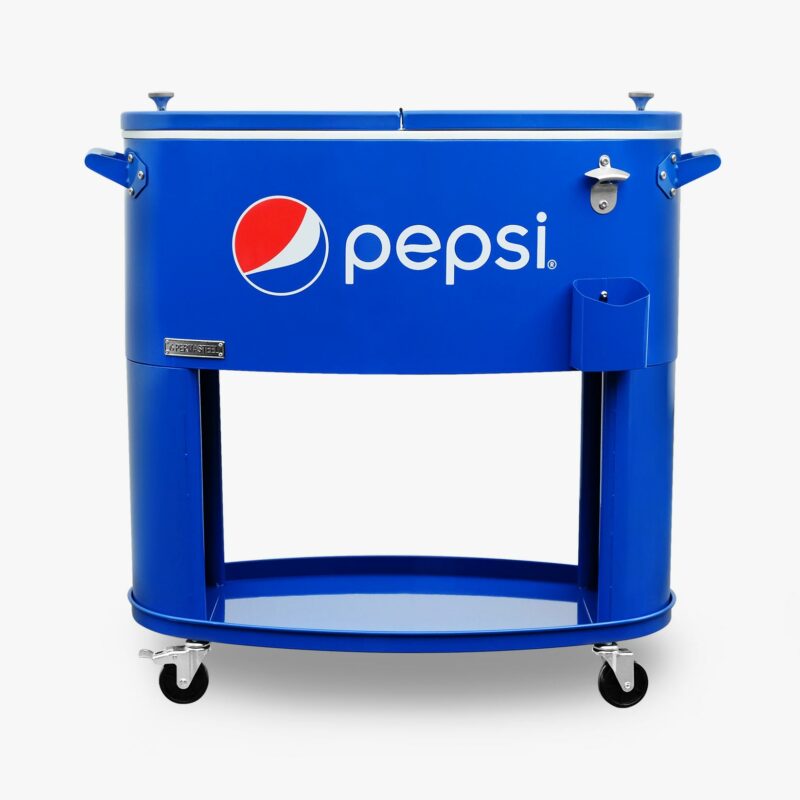 Pepsi 80-Quart Outdoor Patio Cooler with Wheels and Handles for Backyard Deck Poolside Pool Party Outdoor Entertainment Host Parties Made by Permasteel