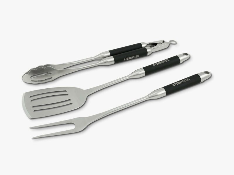 Permasteel PA-30196B 3 Piece BBQ Grill Tool Set with Spatula, Fork, Tongs, Stainless Steel