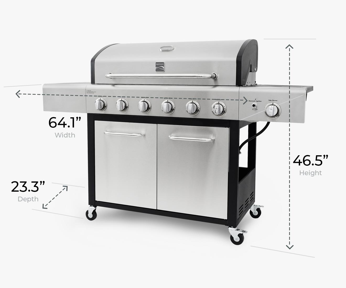 Kenmore 6-Burner Gas Grill with Side Burner PG-40611SOL Stainless Steel Compact Dimensions
