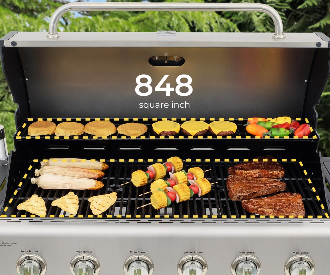 Kenmore 6-Burner Gas Grill with Side Burner PG-40611SOL Stainless Steel Large Cooking Surface Area