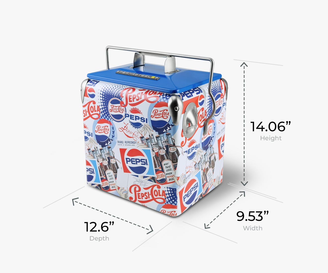Pepsi 14-Quart Small Portable Picnic Cooler with Old Vintage Pepsi Logos Officially Licensed Cooler Personal Cooler Product Features Image 1