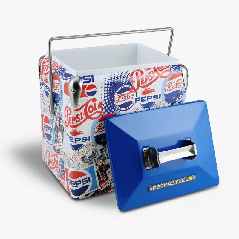 Permasteel 14-Quart Small Portable Picnic Pepsi Cooler with Vintage Logos Retro Personal Metal Hard Shell Cooler Image 3