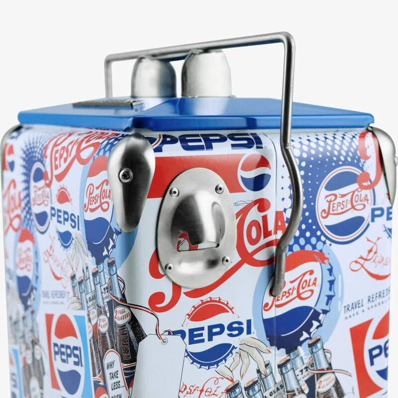 Permasteel 14-Quart Small Portable Picnic Pepsi Cooler with Vintage Logos Retro Personal Metal Hard Shell Cooler Image 5
