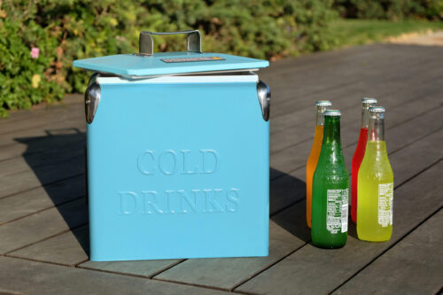 Permasteel 14-Quart Small Cooler Ice Chest (PS-A205-14QT) - Retro Vintage Style Hard Metal Beverage Cooler