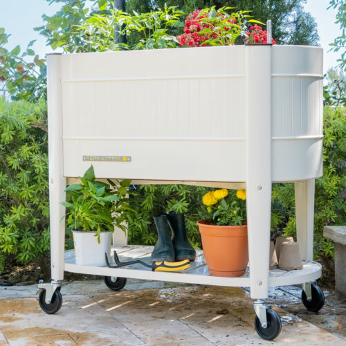 Permasteel Elevated Garden Bed with EnGrow TrueSoil Technology - Olive and Ivory Color, Perfect for Vegetables, Flowers, and Herbs