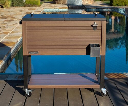 features permasteel 80 quart qt wood grain woodgrain patio cooler outdoor outside ps 205 80qt brown 5