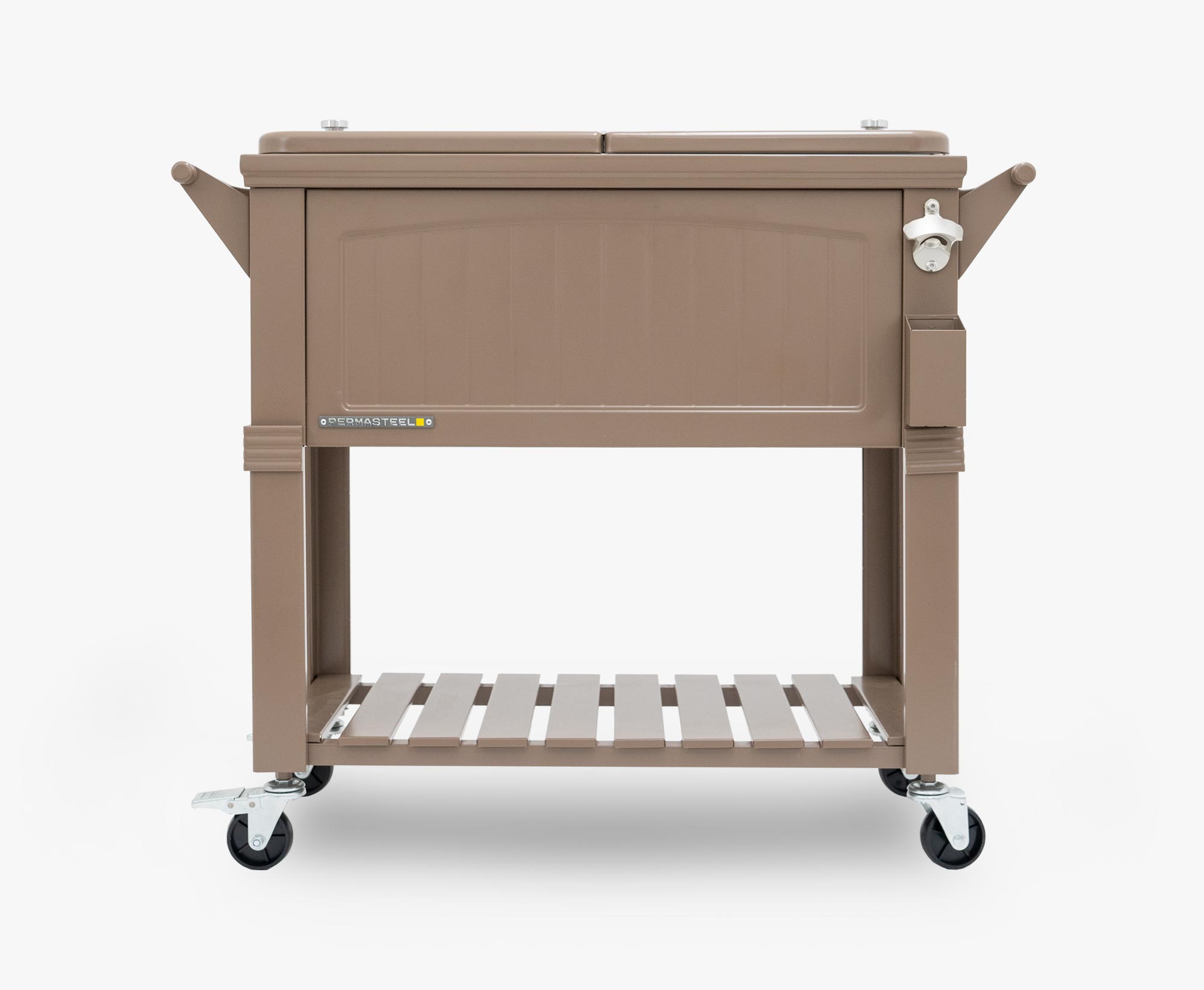 Outdoor Cooler | 80-Qt Wooden Teak Style Patio Cooler - Permasteel