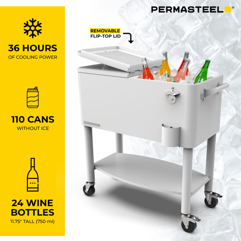 05 PS 213D WHITE Permasteel 80 qt Rolling Cooler with dividers white
