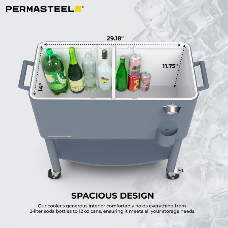 09 PS 213D BLUE Permasteel 80 qt Rolling Cooler with dividers blue