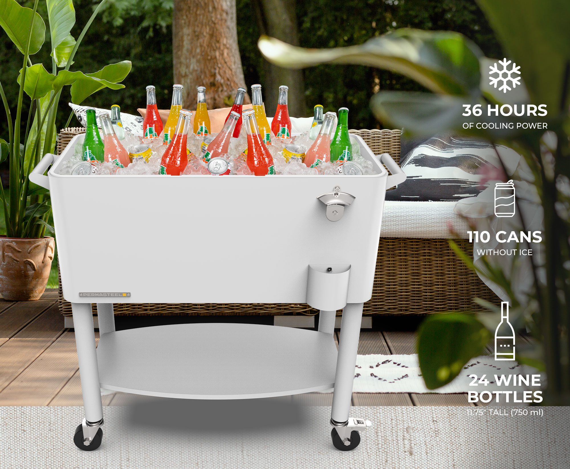 Permasteel Patio Party Cooler Beverage Cart with Drink Divider