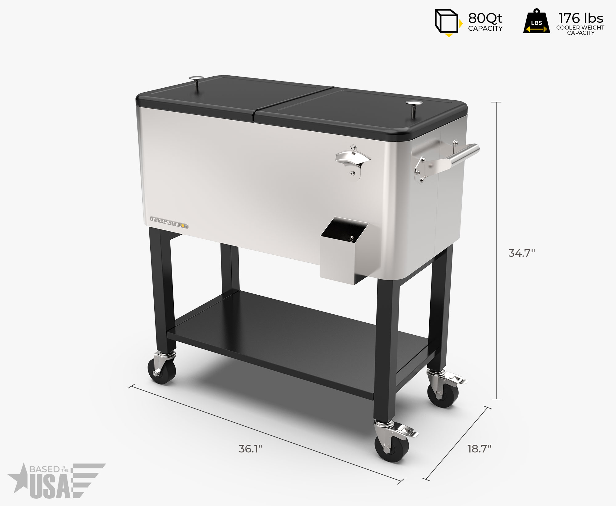 Permasteel Removable Cooler Basic Cooler Portable Stainless Steel with drink divider