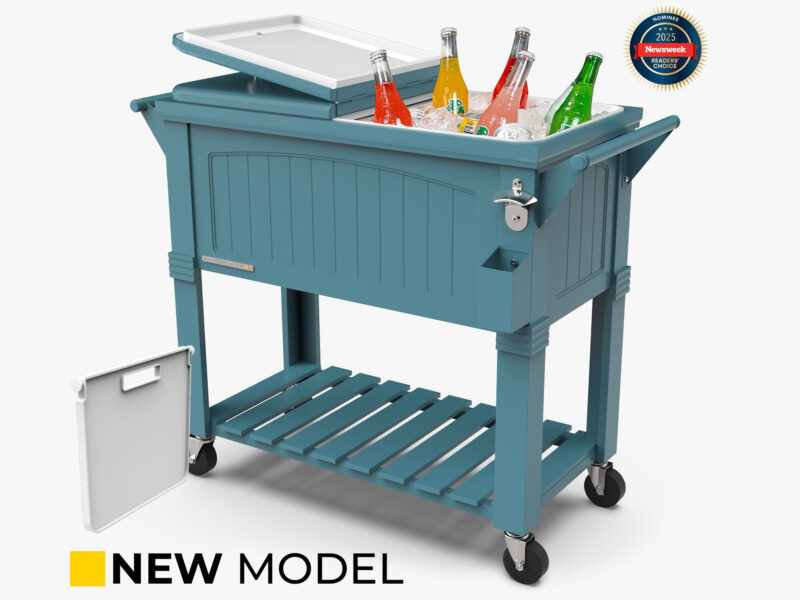 Permasteel Beverage Cart teal cooler with drink dividers