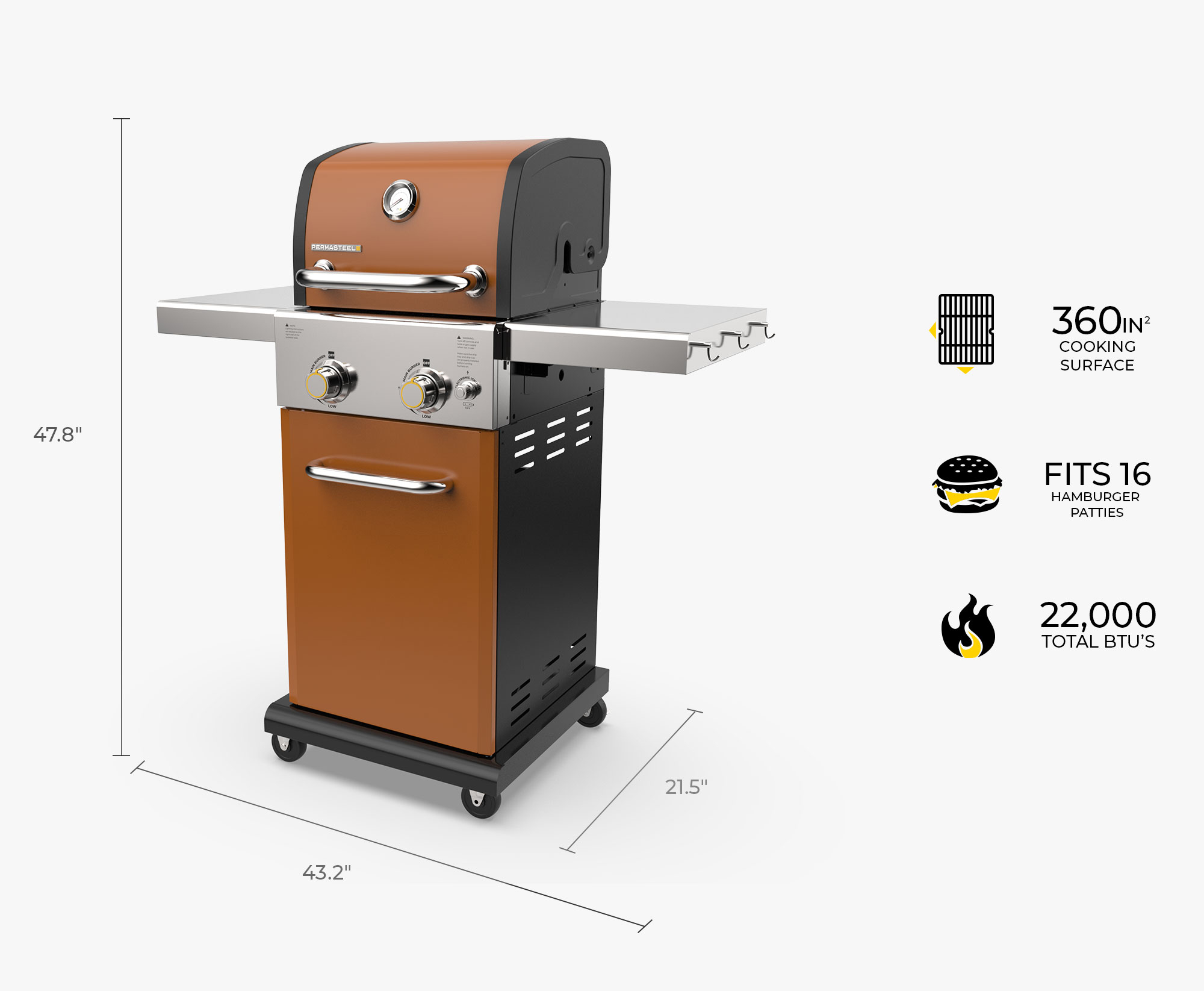 05 Permasteel PG 40201 CO 2 burner gas grill copper dimensions
