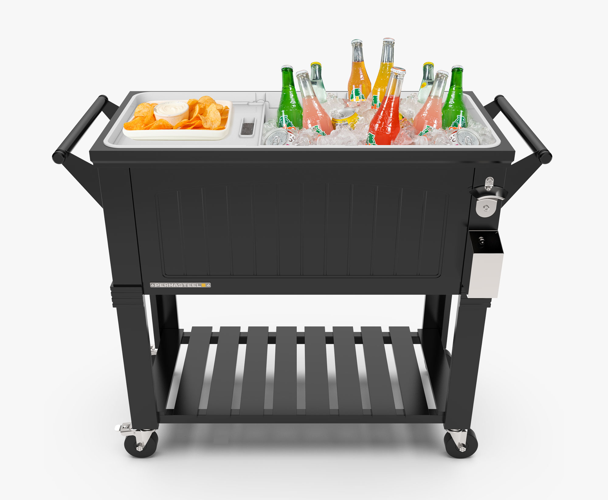 Permasteel Beverage Cart Black cooler with drink dividers