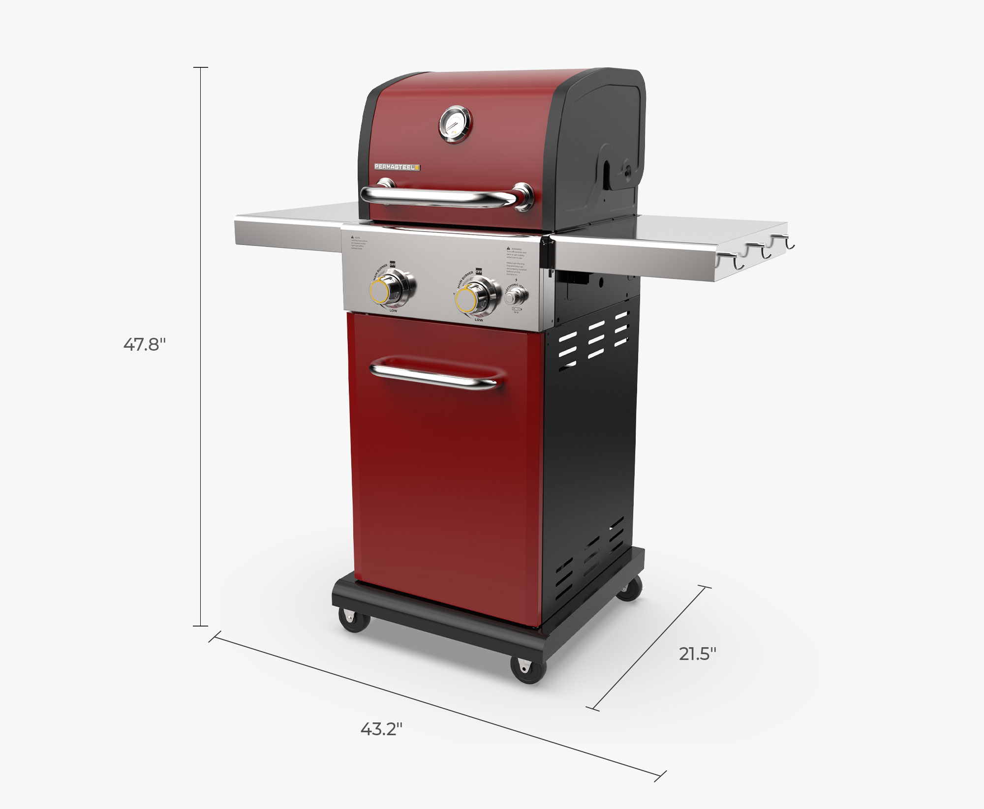 Permasteel PG 40201 RD 2 burner gas grill red dimensions
