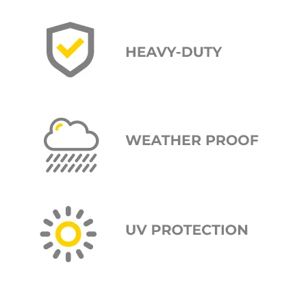 Three feature icons representing heavy-duty construction, weather-proof design, and UV protection for the Permasteel cooler cover promotion.